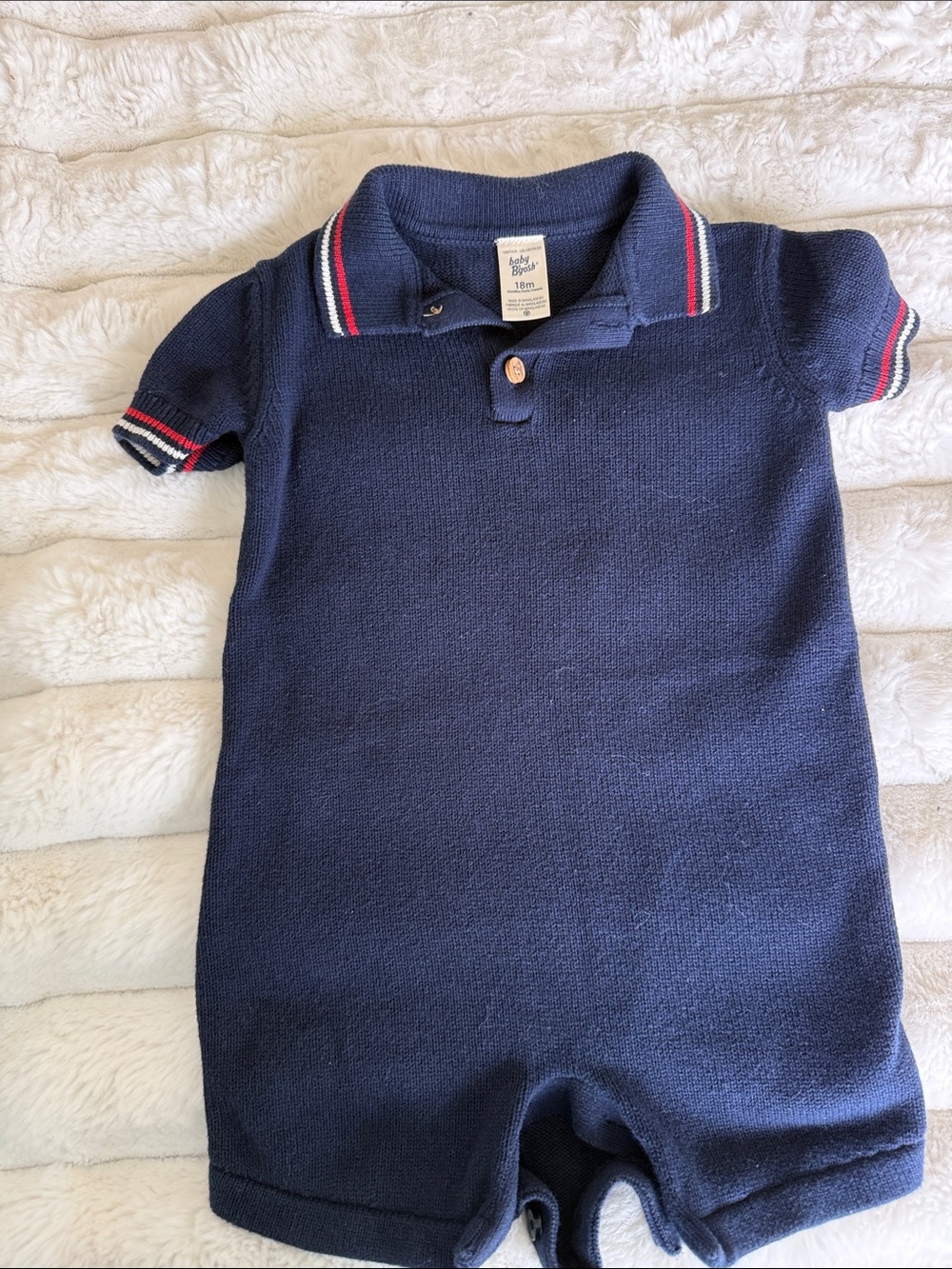 Navy Polo Romper with Red & White Trim